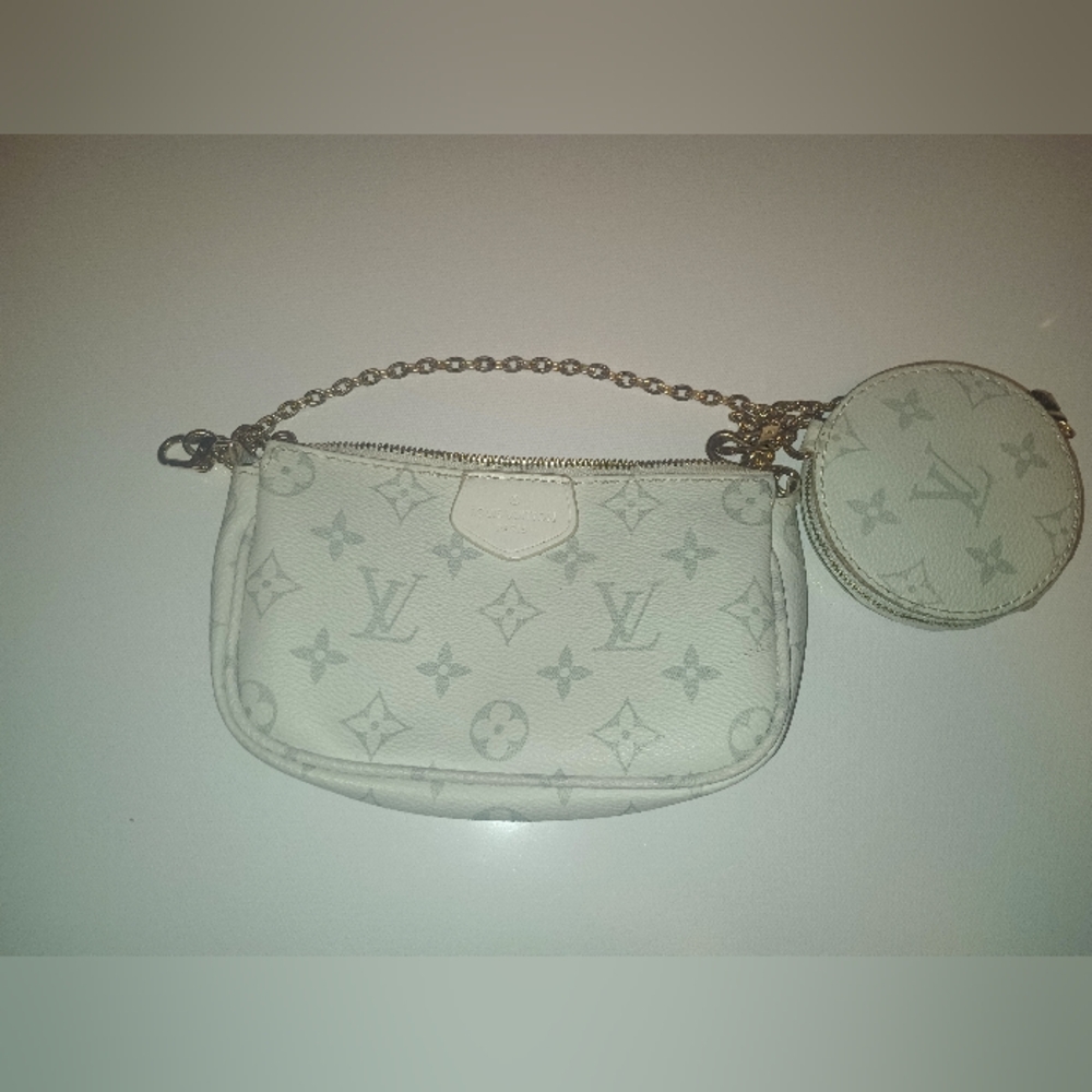 Louis Vuitton Cream Monogram Clutch with Gold Chain